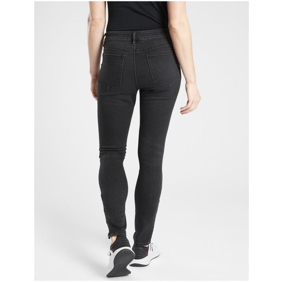 Athleta Sculptek Jeans Black Ultra Skinny Moto Zip Hem 6 - Picture 1 of 12